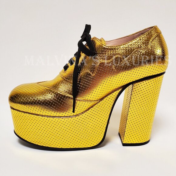 GUCCI SHOES OTIS GOLD LEATHER PLATFORM LACE UP PUMPS sz 39.5 9.5 US - Picture 6 of 15